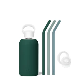 EVERLY & SEA FOREST - LITTLE BOTTLE SIP KIT 500ML (16 OZ) -Bkr bkr sip kit silicone straw cap glass water bottle 16oz everly sea forest little bottle sip kit 500ml 16 oz gresfpb t16pb 34890622763179