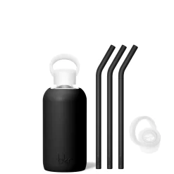 JET - LITTLE BOTTLE SIP KIT 500ML (16 OZ) -Bkr bkr sip kit silicone straw cap glass water bottle 16oz jet little bottle sip kit 500ml 16 oz bkjskpb t16pb 34994617122987