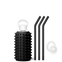 JET SPIKED - LITTLE BOTTLE SIP KIT 500ML (16OZ) -Bkr bkr sip kit silicone straw cap glass water bottle 16oz spiked jet little bottle sip kit 500ml 16 oz bkjskpk t16pb 34994614894763