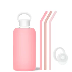 ROSE & THE CHAMPAGNE PINKS - BIG BOTTLE SIP KIT 1L (32 OZ) -Bkr bkr sip kit silicone straw cap glass water bottle 32oz rose the champagne pinks big bottle sip kit 1l 32 oz pkrcppb t32pb 35005357654187