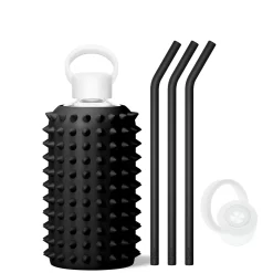 JET SPIKED - BIG BOTTLE SIP KIT 1L (32OZ) -Bkr bkr sip kit silicone straw cap glass water bottle 32oz spiked jet big bottle sip kit 1l 32 oz bkjskpk t32pb 34994568659115