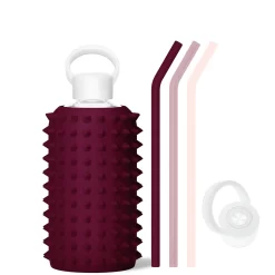 VALENTINA SPIKED & A KISS ON EACH CHEEK - BIG BOTTLE SIP KIT 1L (32OZ) -Bkr bkr sip kit silicone straw cap glass water bottle 32oz spiked valentina a kiss on each cheek big bottle sip kit 1l 32 oz rdvkcpk t32pb 34775391764651