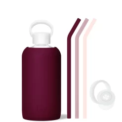 VALENTINA & A KISS ON EACH CHEEK - BIG BOTTLE SIP KIT 1L (32 OZ) -Bkr bkr sip kit silicone straw cap glass water bottle 32oz valentina a kiss on each cheek big bottle sip kit 1l 32 oz rdvkcpb t32pb 34775392845995