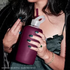 VALENTINA & A KISS ON EACH CHEEK - BIG BOTTLE SIP KIT 1L (32 OZ) -Bkr bkr sip kit silicone straw cap glass water bottle 32oz valentina a kiss on each cheek big bottle sip kit 1l 32 oz rdvkcpb t32pb 34776139497643